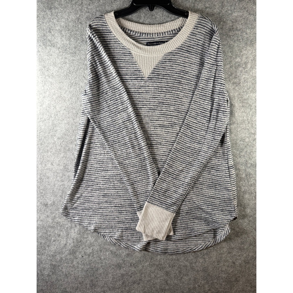 Abercrombie & Fitch Striped Long Sleeve Crew‎ Neck Top Navy White Medium